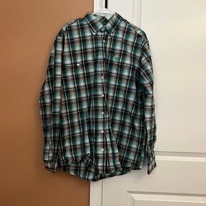 Teal and brown button up shirt